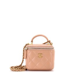 Classic Top Handle Vanity Case with Chain Quilted Lambskin Mini