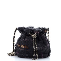 Denim Mood Chain Bucket Bag Logo Printed Quilted Fringe Denim Small