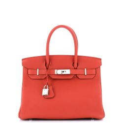 Birkin Handbag Rouge Pivoine Togo with Palladium Hardware 30