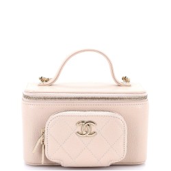 Business Affinity Top Handle Vanity Case with Chain Quilted Caviar Small