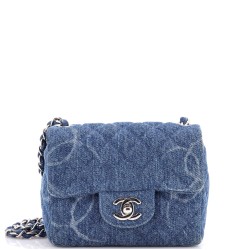 Square Classic Single Flap Bag Quilted CC Printed Denim Mini