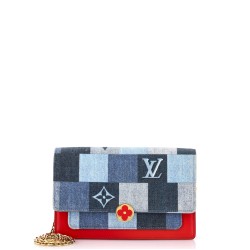 Flore Chain Wallet Damier and Monogram Patchwork Denim