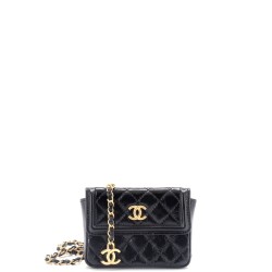 CC Flap Chain Belt Bag Quilted Shiny Aged Calfskin