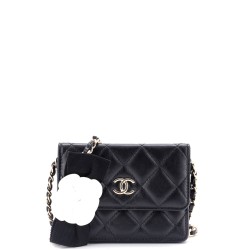 Camellia Bow Flap Card Holder with Chain Quilted Lambskin
