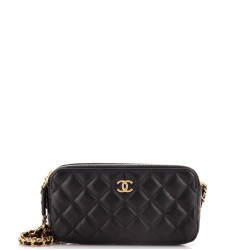 Double Zip Clutch with Chain Quilted Lambskin