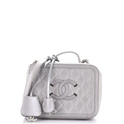 Filigree Vanity Case Quilted Metallic Caviar Medium