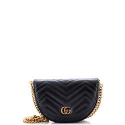 GG Marmont Half Moon Flap Crossbody Bag Matelasse Leather Mini