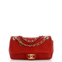 Medallion Charm Flap Bag Chevron Wrinkled Lambskin Small