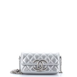 Giant CC Flap Phone Holder with Chain Quilted Lambskin