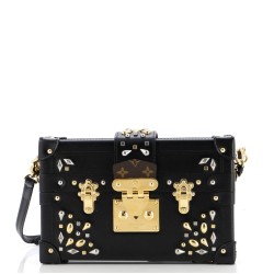 Petite Malle Handbag Studded Taiga Leather and Monogram Canvas