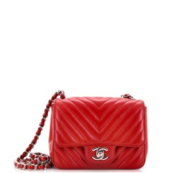 Square Classic Single Flap Bag Chevron Caviar Mini