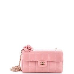 Camellia Chocolate Bar Flap Bag Quilted Lambskin Mini