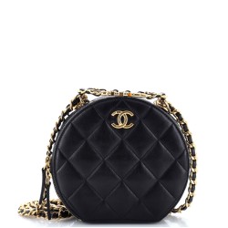 Oval Logo Chain Round Crossbody Bag Quilted Lambskin