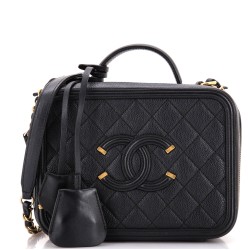 Filigree Vanity Case Quilted Caviar Medium