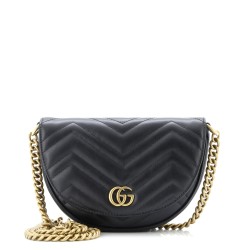 GG Marmont Half Moon Flap Crossbody Bag Matelasse Leather Mini
