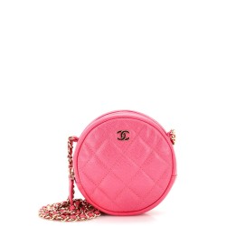 Round Clutch with Chain Quilted Caviar Mini