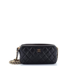 Double Zip Clutch with Chain Quilted Lambskin