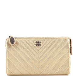 Classic Double Pocket Zip Pouch Chevron Sheepskin Small