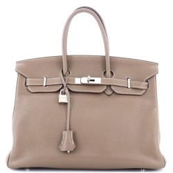 Birkin Handbag Grey Clemence with Palladium Hardware 35