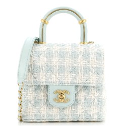 Crush Top Handle Flap Bag Quilted Tweed Mini