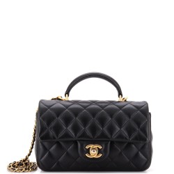 Classic Single Flap Top Handle Bag Quilted Lambskin Mini