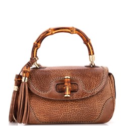 New Convertible Bamboo Top Handle Bag Leather Medium