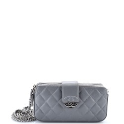 CC Box Double Zip Clutch with Chain Quilted Calfskin