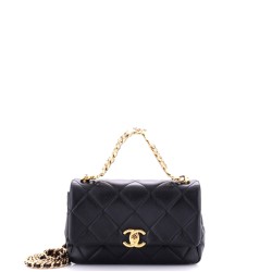 Crystal CC Chain Handle Flap Bag Quilted Lambskin Small