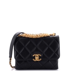 Crystal Logo Letters Chain Handle Flap Bag Quilted Lambskin Mini