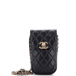 CC Flap Phone Holder Crossbody Bag Quilted Lambskin