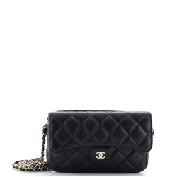 Classic Flap Phone Holder with Chain Quilted Caviar