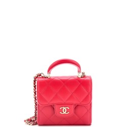 Square Classic Flap Top Handle Clutch with Chain Quilted Lambskin