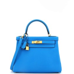 Kelly Handbag Bleu Hydra Evercolor with Gold Hardware 28