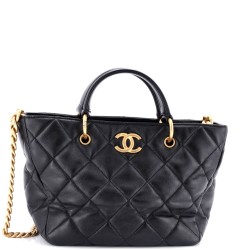 CC Top Handle Chain Shopping Tote Quilted Lambskin Small