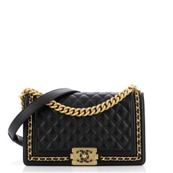 Chain Around Boy Flap Bag Quilted Caviar Old Medium