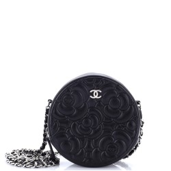 Round Clutch with Chain Camellia Goatskin Mini