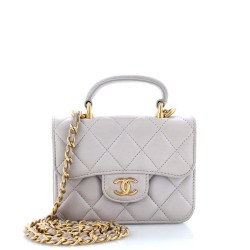 Top Handle Flap Coin Purse with Chain Quilted Lambskin
