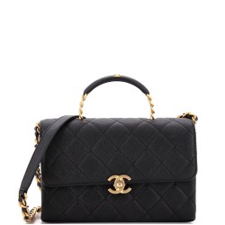 Carry Me Top Handle Flap Bag Quilted Caviar Small