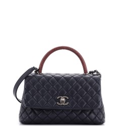 Coco Top Handle Bag Quilted Caviar with Lizard Small