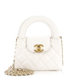 Kelly Top Handle Clutch with Chain Quilted Shiny Aged Calfskin