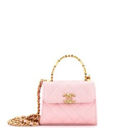 Coco Enamel Top Handle Flap Bag Quilted Lambskin Small