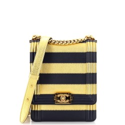 Paris-New York North South Boy Flap Bag Striped Lambskin Small