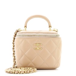 Classic Top Handle Vanity Case with Chain Quilted Lambskin Mini