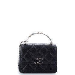 Coco Enamel Top Handle Flap Clutch with Chain Quilted Caviar