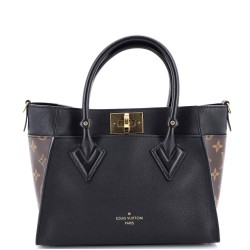 On My Side Tote Leather with Monogram Canvas PM