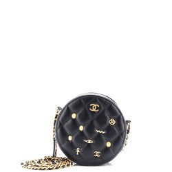 Egyptian Amulet Round Chain Clutch Quilted Calfskin Mini