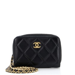 Pearl Crush Zip Around Card Holder on Chain Quilted Lambskin
