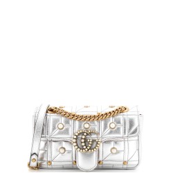 Pearly GG Marmont Flap Bag Embellished Matelasse Leather Mini