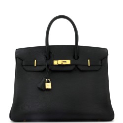 Birkin Handbag Noir Ardennes with Gold Hardware 35