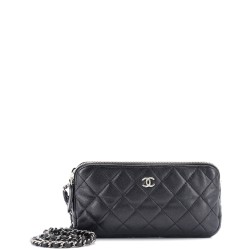 Double Zip Clutch with Chain Quilted Caviar